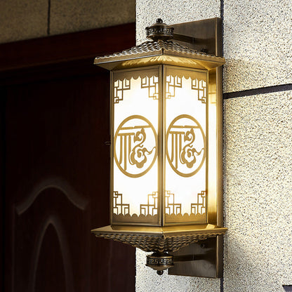 Chinese Lantern Full Copper Glass 1-Light Wall Sconce Lamp