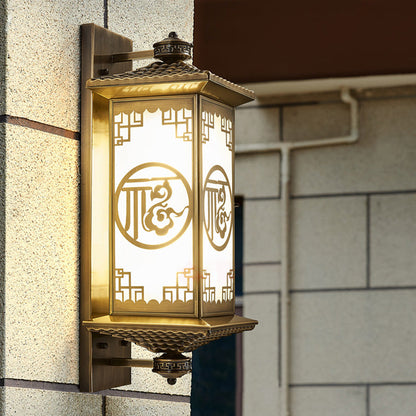 Chinese Lantern Full Copper Glass 1-Light Wall Sconce Lamp