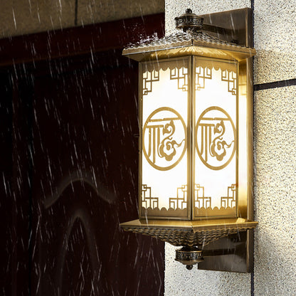 Chinese Lantern Full Copper Glass 1-Light Wall Sconce Lamp