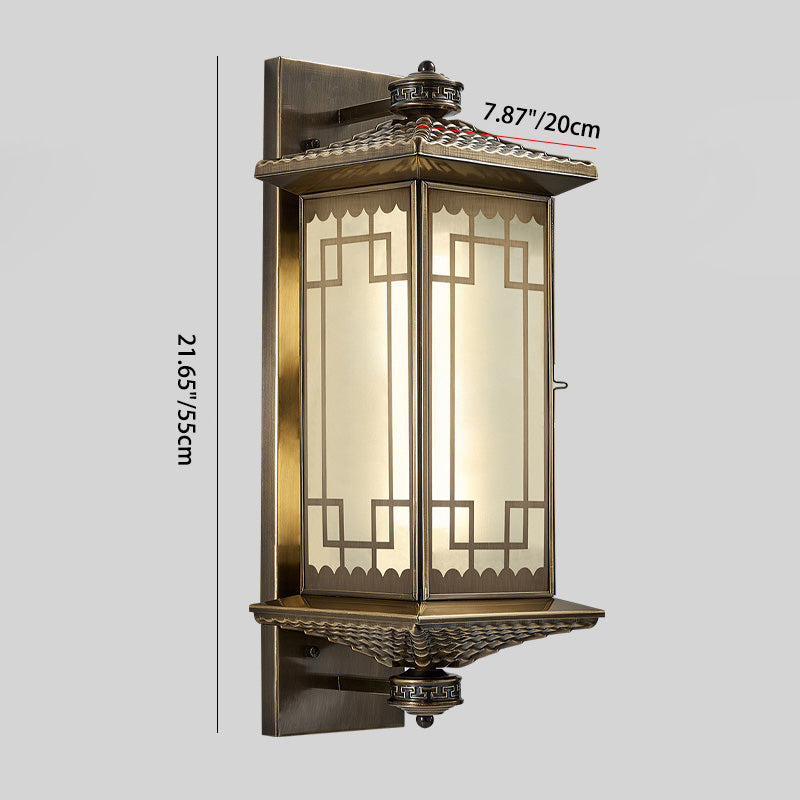 Chinese Lantern Full Copper Glass 1-Light Wall Sconce Lamp