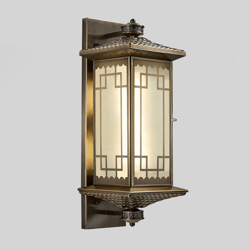 Chinese Lantern Full Copper Glass 1-Light Wall Sconce Lamp