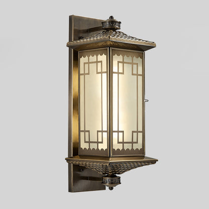 Chinese Lantern Full Copper Glass 1-Light Wall Sconce Lamp