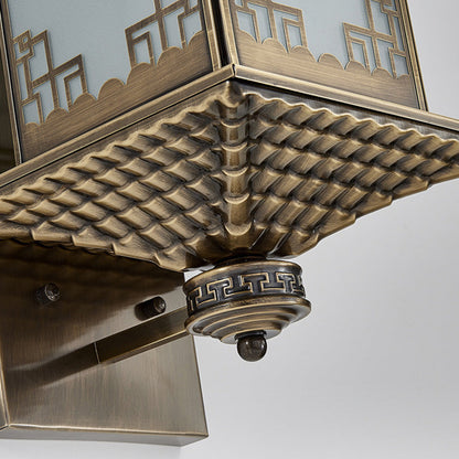 Chinese Lantern Full Copper Glass 1-Light Wall Sconce Lamp