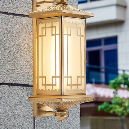 Chinese Lantern Full Copper Glass 1-Light Wall Sconce Lamp