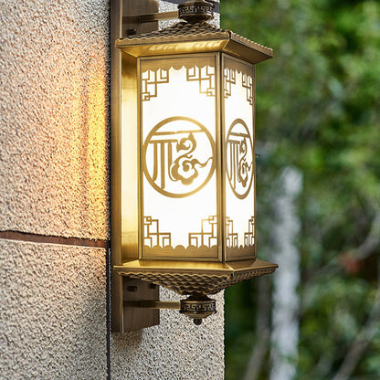 Chinese Lantern Full Copper Glass 1-Light Wall Sconce Lamp
