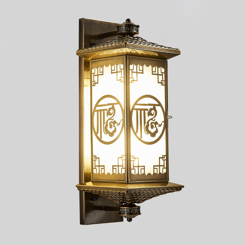 Chinese Lantern Full Copper Glass 1-Light Wall Sconce Lamp