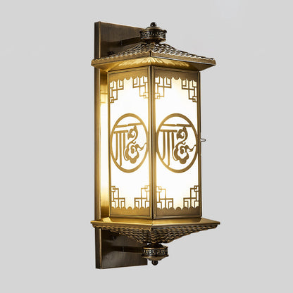 Chinese Lantern Full Copper Glass 1-Light Wall Sconce Lamp
