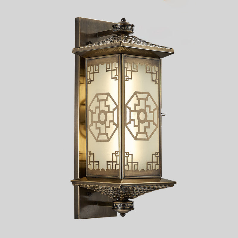 Chinese Lantern Full Copper Glass 1-Light Wall Sconce Lamp