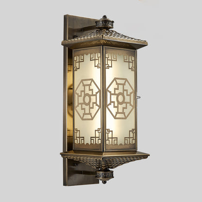 Chinese Lantern Full Copper Glass 1-Light Wall Sconce Lamp