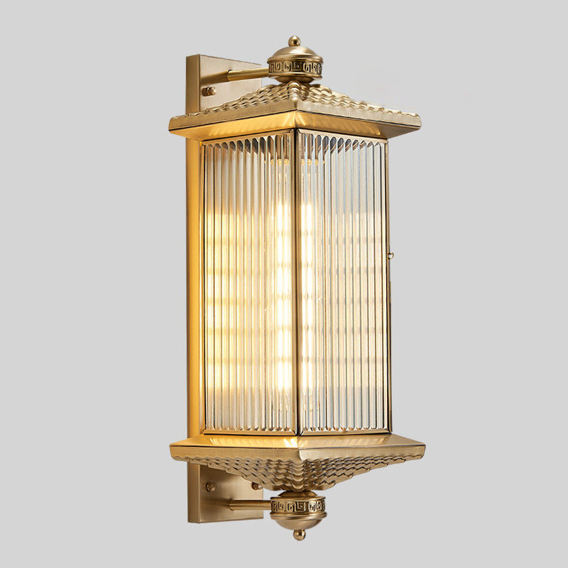 Chinese Lantern Full Copper Glass 1-Light Wall Sconce Lamp
