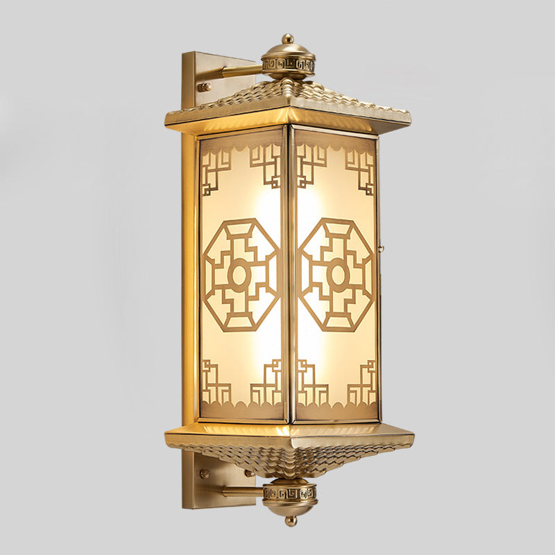 Chinese Lantern Full Copper Glass 1-Light Wall Sconce Lamp