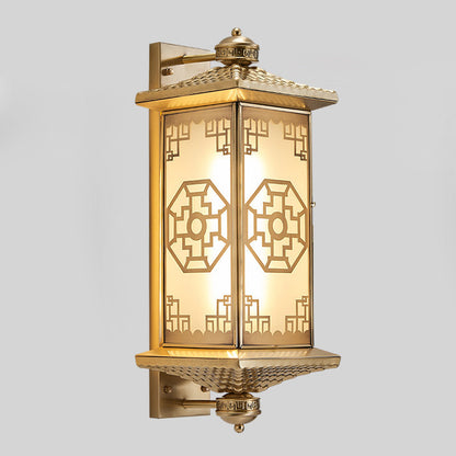 Chinese Lantern Full Copper Glass 1-Light Wall Sconce Lamp