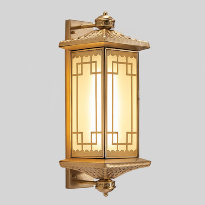 Chinese Lantern Full Copper Glass 1-Light Wall Sconce Lamp