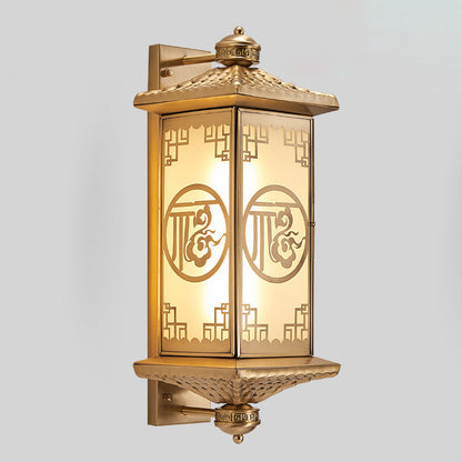 Chinese Lantern Full Copper Glass 1-Light Wall Sconce Lamp