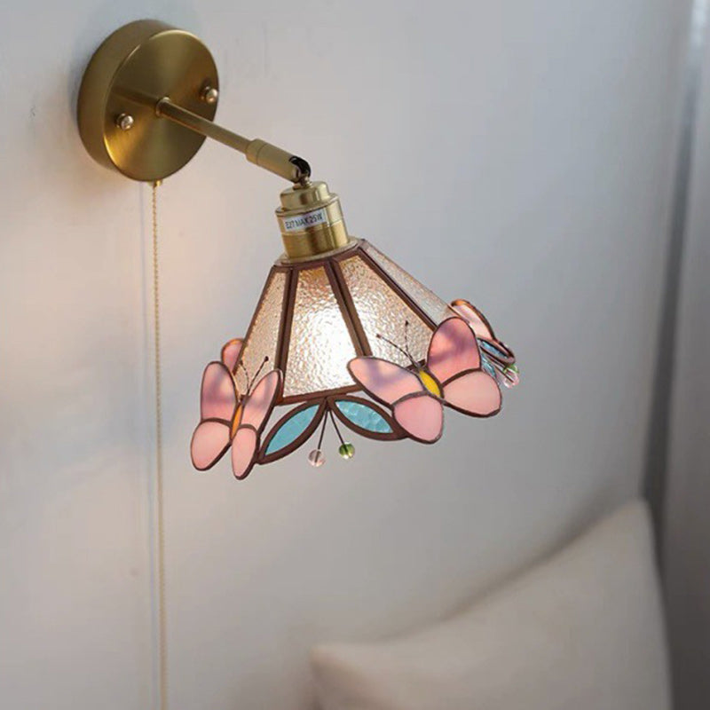 Tiffany Cone Glass Copper 1-Light Wall Sconce Lamp