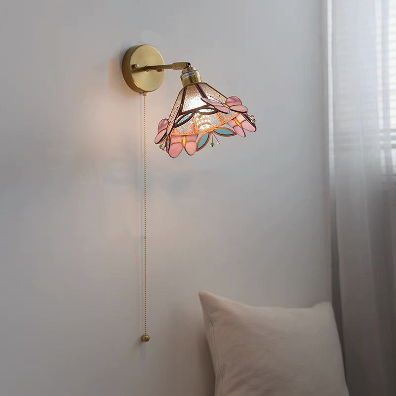 Tiffany Cone Glass Copper 1-Light Wall Sconce Lamp
