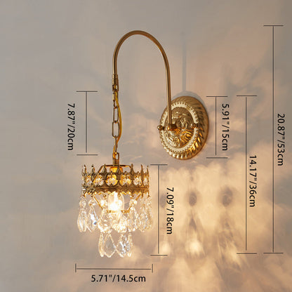 French Teardrop Crystal Iron 1-Light Wall Sconce Lamp