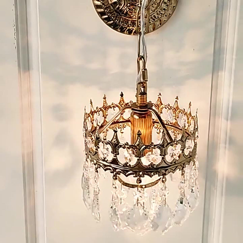 French Teardrop Crystal Iron 1-Light Wall Sconce Lamp