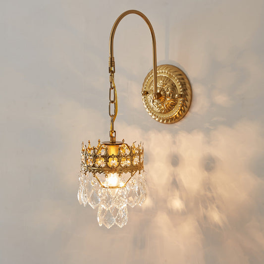 French Teardrop Crystal Iron 1-Light Wall Sconce Lamp