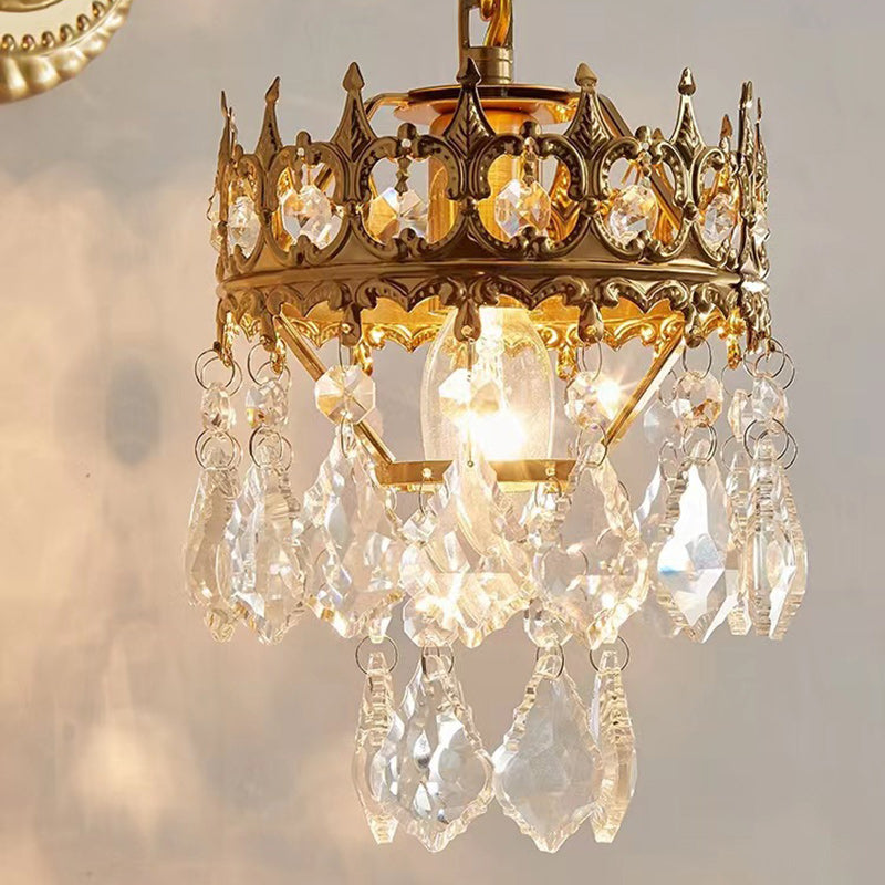 French Teardrop Crystal Iron 1-Light Wall Sconce Lamp
