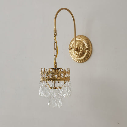 French Teardrop Crystal Iron 1-Light Wall Sconce Lamp