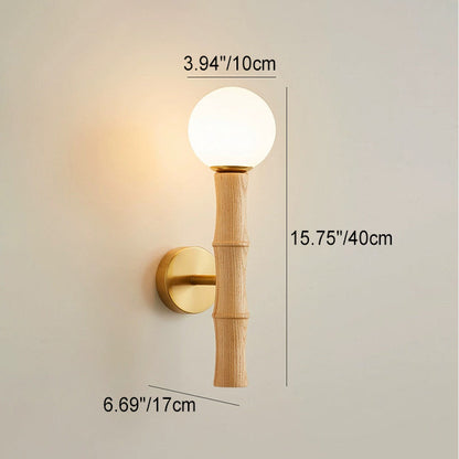 Retro Column Wood Glass 1-Light Wall Sconce Lamp