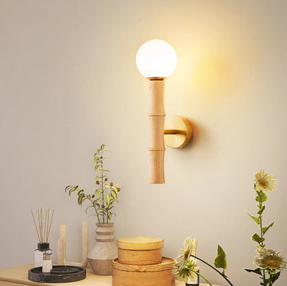 Retro Column Wood Glass 1-Light Wall Sconce Lamp