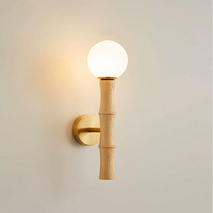 Retro Column Wood Glass 1-Light Wall Sconce Lamp