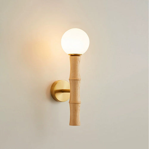 Retro Column Wood Glass 1-Light Wall Sconce Lamp