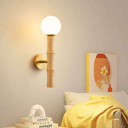 Retro Column Wood Glass 1-Light Wall Sconce Lamp