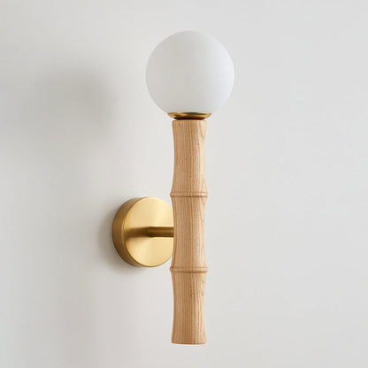 Retro Column Wood Glass 1-Light Wall Sconce Lamp