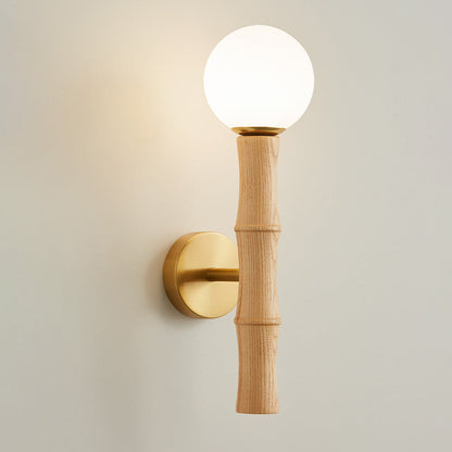 Retro Column Wood Glass 1-Light Wall Sconce Lamp