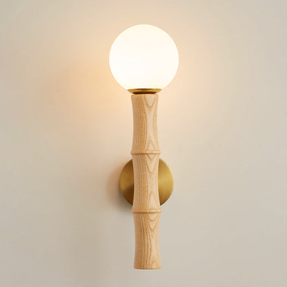 Retro Column Wood Glass 1-Light Wall Sconce Lamp