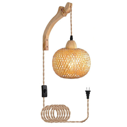 Chinese Oval Copper Bamboo 1-Light Wall Sconce Lamp