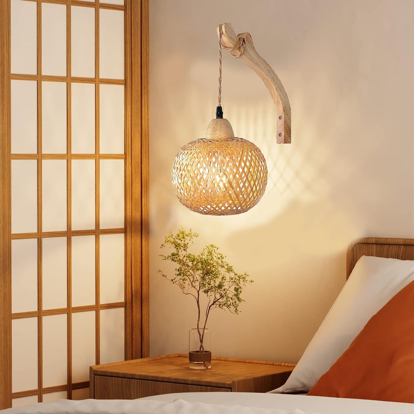 Chinese Oval Copper Bamboo 1-Light Wall Sconce Lamp