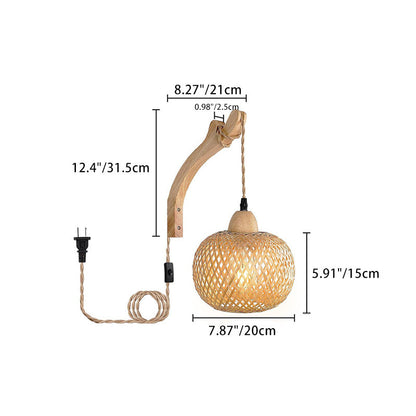 Chinese Oval Copper Bamboo 1-Light Wall Sconce Lamp