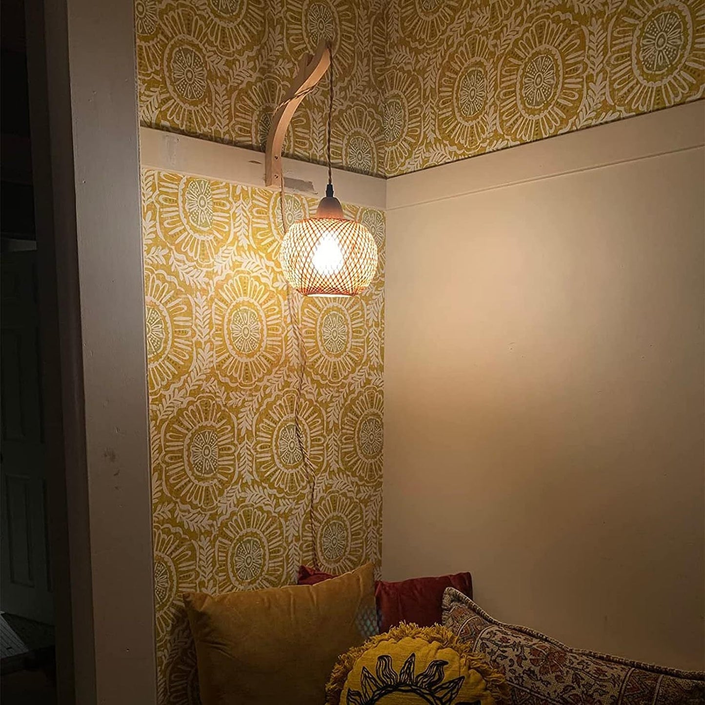 Chinese Oval Copper Bamboo 1-Light Wall Sconce Lamp