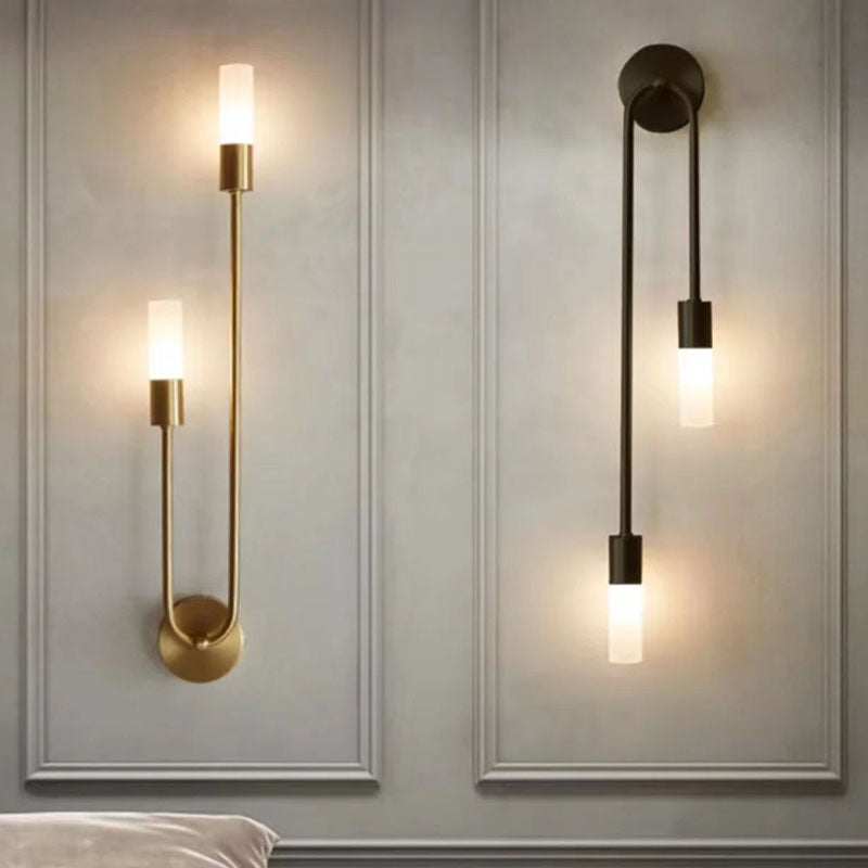 Transitional Column Iron Acrylic 2-Light Wall Sconce Lamp