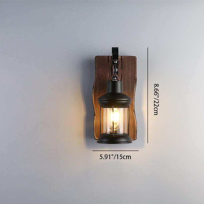 Cylinder Wood Iron Glass 1-Light Wall Sconce Lamp