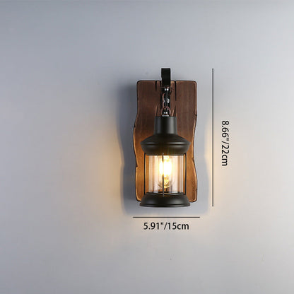 Cylinder Wood Iron Glass 1-Light Wall Sconce Lamp
