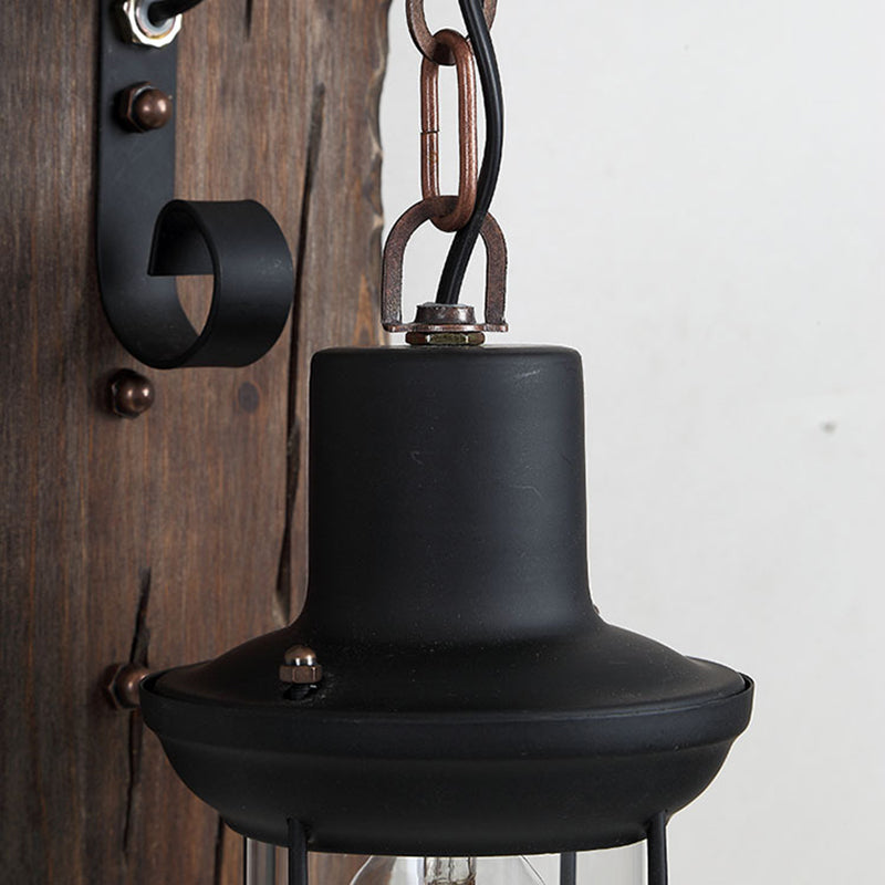 Cylinder Wood Iron Glass 1-Light Wall Sconce Lamp
