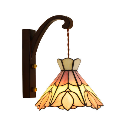Traditional Cone Copper Wood Glass 1-Light Wall Sconce Lamp