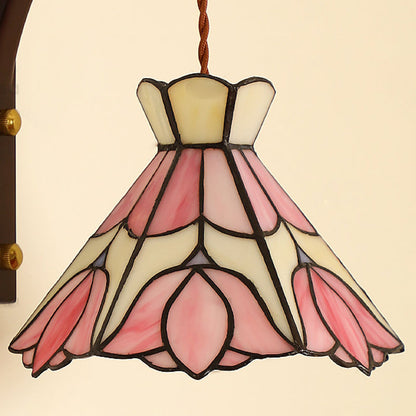 Traditional Cone Copper Wood Glass 1-Light Wall Sconce Lamp