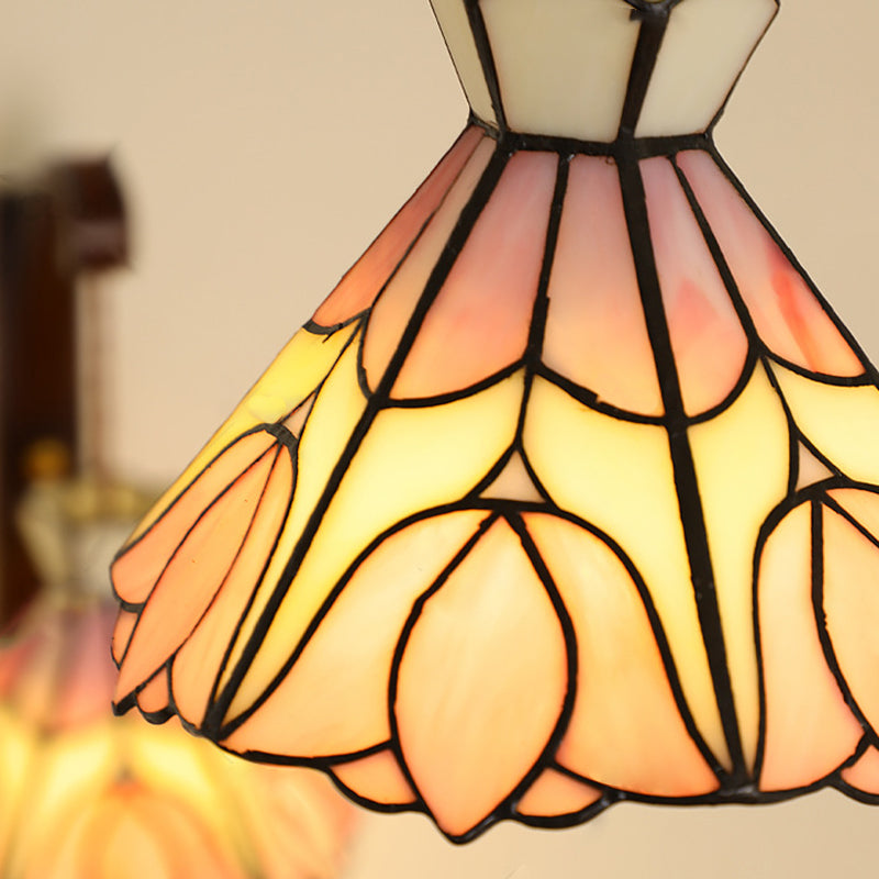 Traditional Cone Copper Wood Glass 1-Light Wall Sconce Lamp
