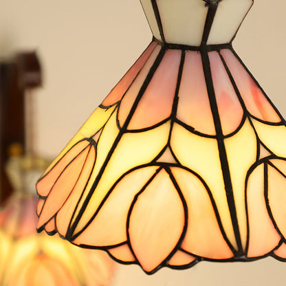 Traditional Cone Copper Wood Glass 1-Light Wall Sconce Lamp