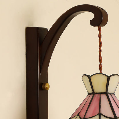 Traditional Cone Copper Wood Glass 1-Light Wall Sconce Lamp