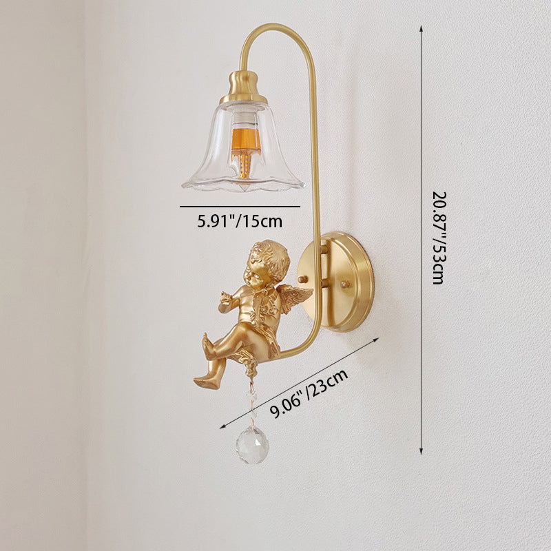 French Dome Copper Glass Resin 1-Light Wall Sconce Lamp
