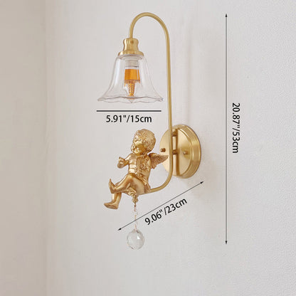 French Dome Copper Glass Resin 1-Light Wall Sconce Lamp