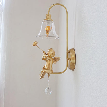 French Dome Copper Glass Resin 1-Light Wall Sconce Lamp