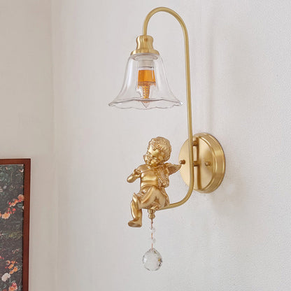 French Dome Copper Glass Resin 1-Light Wall Sconce Lamp